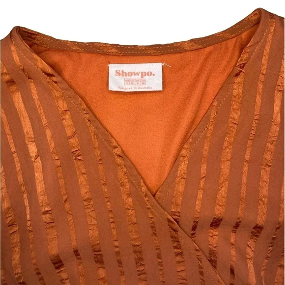 Showpo Long Balloon Sleeve Mini Wrap Dress | Rust | Size 6 / Medium - Picture 3 of 4